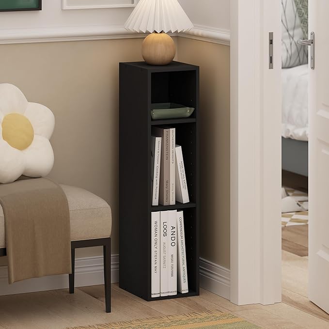 Furinno Fulda 3-Tier Space Saving Storage Shelf Bookcase, 8-Inch Width, Blackwood-NeatNest