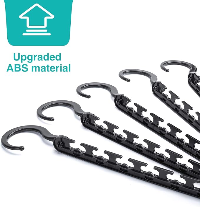HOUSE DAY Sturdy Plastic Space Saving Hangers 12 Pack, Cascading Hangers Organizer Closet Space Saver 80% and Wrinkle Free Clothes, Multi Collapsible Hanger for Heavy Clothes, Shirts, Pants (Black)-NeatNest