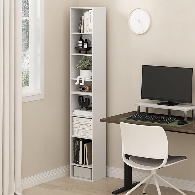 Furinno Pasir 8-Tier Open Shelf Bookcase, White-NeatNest