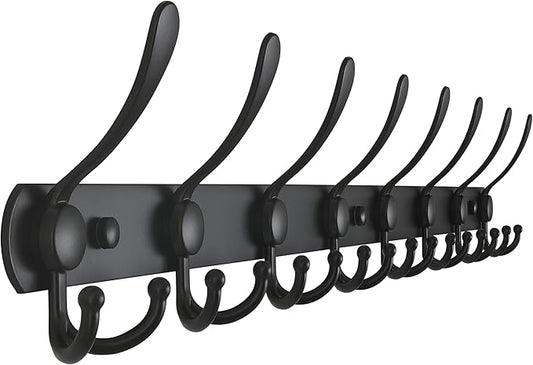 Dseap Coat Rack Wall Mount - 29.5” Long 8-Tri-Hooks Heavy Duty Coat Hanger Rail Wall Hooks for Hanging Coats Hats Clothing Clothes Purse Mudroom Entryway, Black-NeatNest