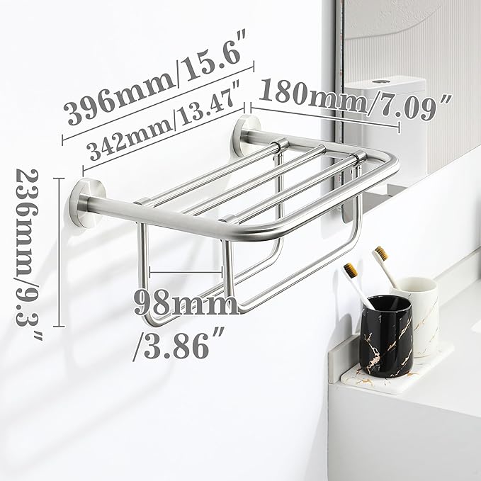 Alise Towel Rack for Bathroom,16 Inch Brushed Towel Holder for Lavatory,Towel Hanger with Double Towel Bars for Bath Wall,Wall Mount SUS304 Stainless Steel Towel Drying Storage Shelf,GYSJ9240-LS