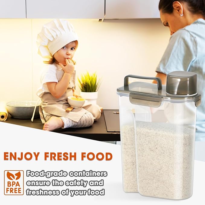 Rice Storage Container 10 Lbs, Airtight Food Dispenser with Large Spout and Cup for Rice, Cereal, Flour, Oatmeal, Pet Dog Cat Food Storage-NeatNest