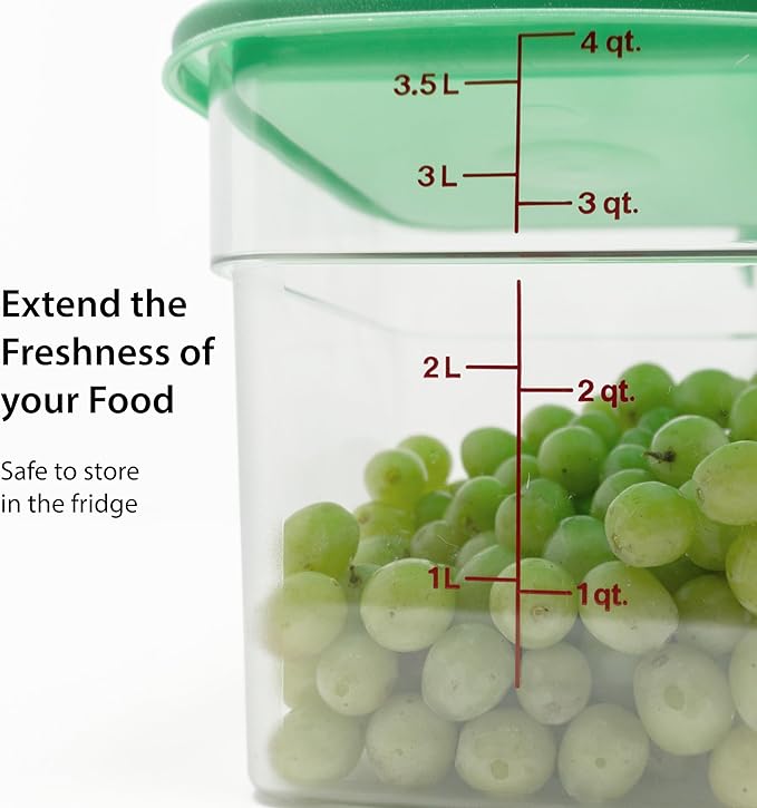 Cambro Food Storage Container with Lid (2 Pack) - Classic Series Square with Green Lid - 4 QT (Quart) - Commercial Grade for Food Prep (Clear)-NeatNest