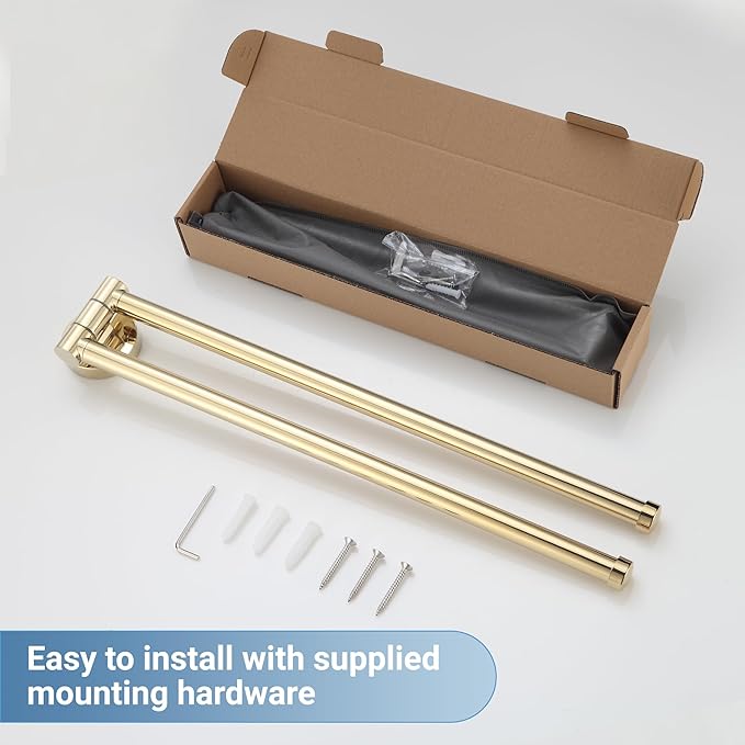 BGL Swivel Towel Bar for Bathroom Gold,Swing Out Double Towel Bar 2-Arm Kitchen Wall Mounted Towel Hanger Holder for Bathroom Organizer-NeatNest