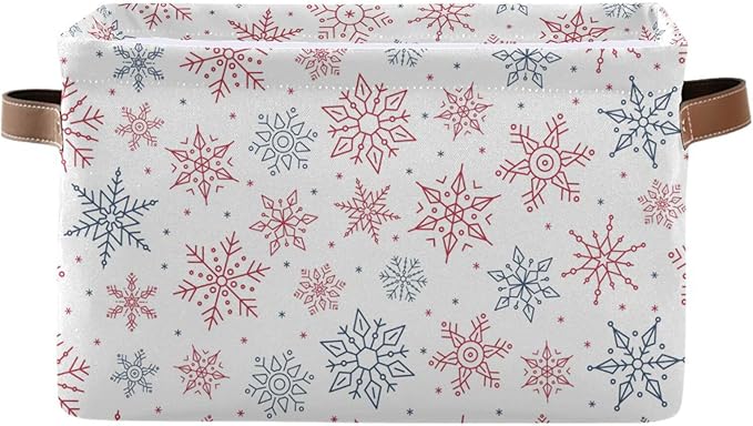 Bolaz Christmas Snowflakes Storage Basket,Large Storage Bin Fabric Collapsible Organizer Bag with Handles 15x11x9.5 inch-NeatNest