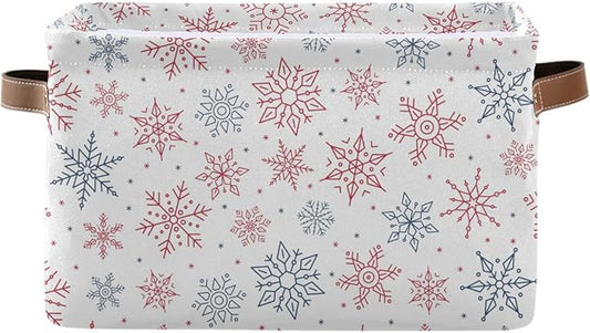Bolaz Christmas Snowflakes Storage Basket,Large Storage Bin Fabric Collapsible Organizer Bag with Handles 15x11x9.5 inch-NeatNest