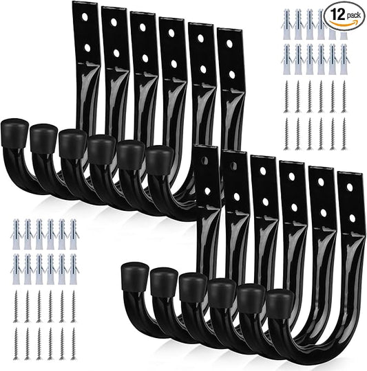 Heavy Duty Garage Storage Hooks, 12-piece Bike Hooks for Garage Wall, Utility Garage Hooks, Wall Mount J Hook for Hanging, Large Metal Storage Organizer Tool, Extension Cord Hanger-NeatNest