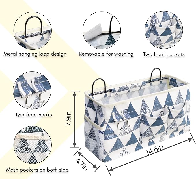 2pcs Large Wall Hanging Organizer Bag, Linen Fabric Door Hanging Storage Baskets with Pockets, Waterproof Bin for Kitchen, Bedroom, Office, RV Camper (Triangle)-NeatNest
