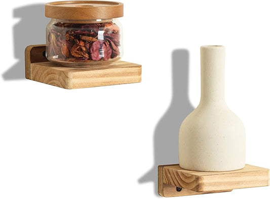 Freezing point Small Floating Shelf for Wall Set of 2 Natural Wood 4Inch Mini Wall Shelves Decor Plant Display Collectibles Mounted Kitchen Bathroom Bedroom Corner Decorative Storage Tiny Stand-NeatNest