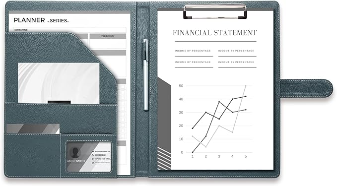 Clipboard Folder Padfolio A4, Mymazn Writing Portfolios Faux Leather Clipboards with Cover for Legal Pad Holder Letter Size 8.5 x 11 for Business Conference Notepad Clip Board (Gray Green)-NeatNest