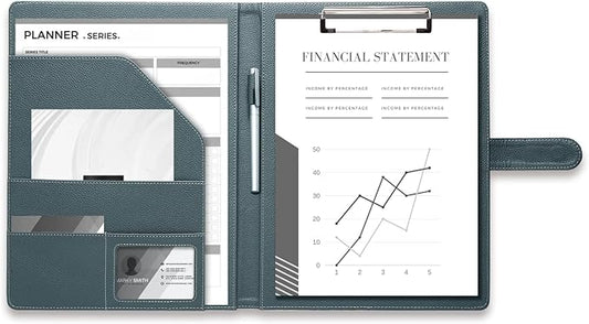 Clipboard Folder Padfolio A4, Mymazn Writing Portfolios Faux Leather Clipboards with Cover for Legal Pad Holder Letter Size 8.5 x 11 for Business Conference Notepad Clip Board (Gray Green)-NeatNest