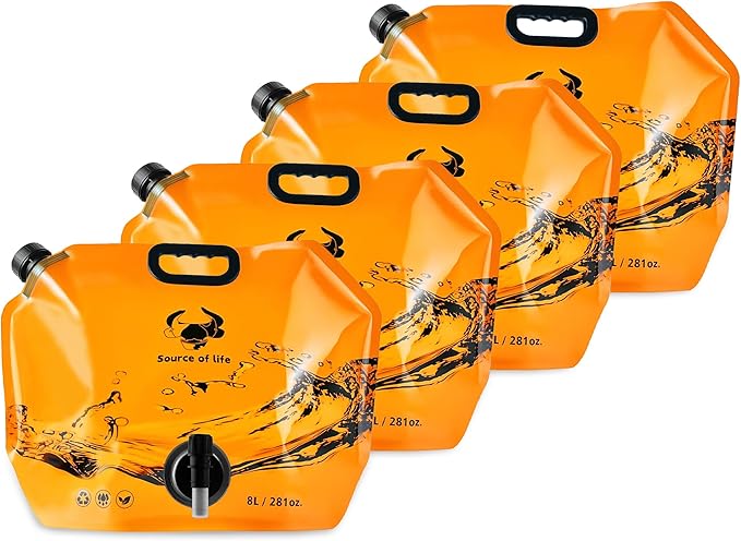 Collapsible 8L Water Storage Bag, BPA-Free Portable Folding Water Jug with Adjustable Faucet, Leakproof Emergency Water Bag for Camping, Hiking, Riding, Outdoor Sport (Orange, 4)-NeatNest