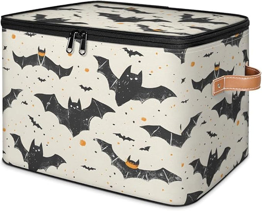 Halloween Theme Storage Bins with Lids, Bat Fabric Storage Boxes with Zipper, Collapsible Decorative Closet Organizer Cube for Clothes,Organizing, Shelves-NeatNest