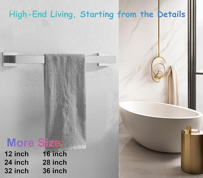 16 Inch Towel Bar for Bathroom 12/16/24/28/32/36 Inch Kitchen Towel Holder Brushed Nickel Towel Rod Wall Mounted SUS304 Rustproof Towel Rack Modern Square Design (1, Brushed Nickel, 16 Inch)