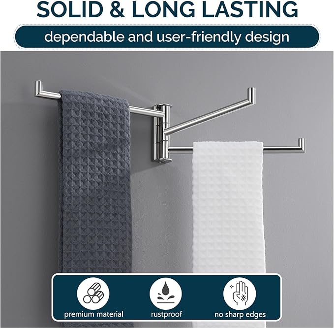Angle Simple Swivel Hand Towel Rack 3 Bars Polished Chrome, 304 Stainless Steel Bathroom Towel Holder Wall Mount