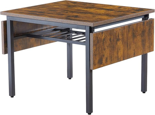 63.2" Folding Dining Table for 4-6 People, Drop Leaf Table with Storage Rack Extendable Kitchen Dinner Table for Small Spaces, Chairs Not Included (Brown)-NeatNest