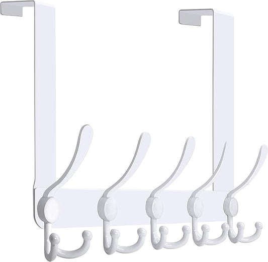 WEBI Over The Door Hooks Door Hanger Hook Rack with 5 Tri Hooks for Hanging,Over The Door Towel Rack Towel Hanger Door Coat Hanger Over Door Coat Rack Behind Back of Bathroom,White