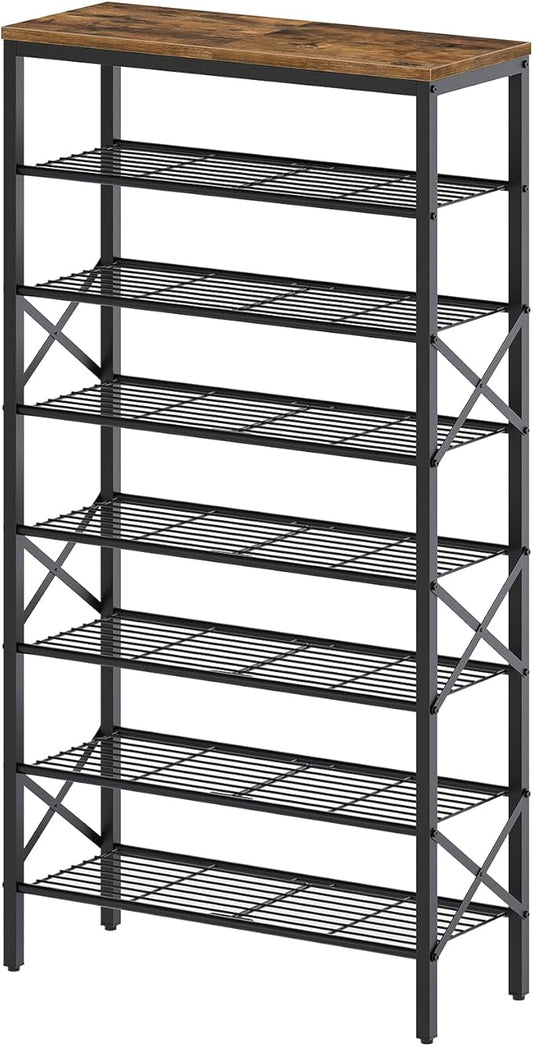 8 Tier Shoe Rack, Shoe Storage Organizer, Large Capacity Shoe Shelf Holds 32 Pairs of Shoes, Durable and Stable, for Entryway, Hallway, Closet, Dorm Room, Rustic Brown SS08BR-NeatNest