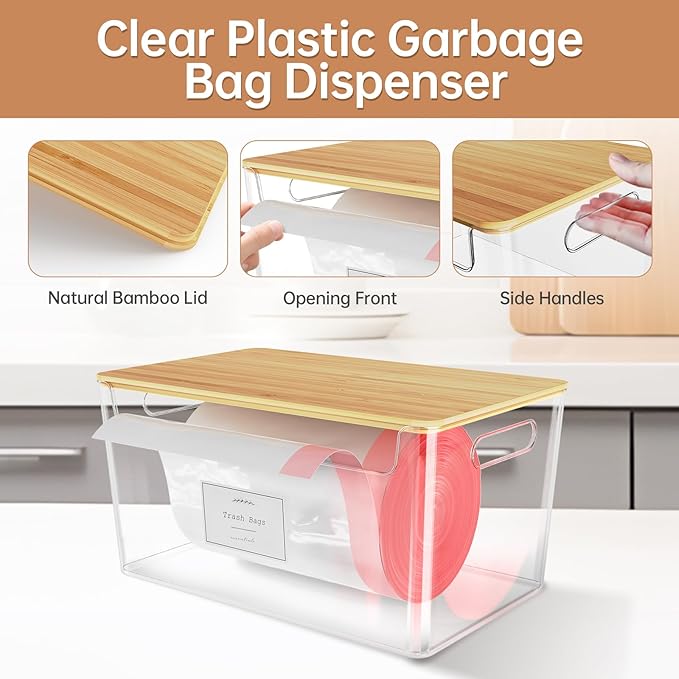 2 Pack Trash Bag Holder Under Sink Stackable, Plastic Garbage Dispenser with Lid, Trash Bag Storage Dispenser Roll Holder for Kitchen, Pantry, Laundry Room Organization-NeatNest