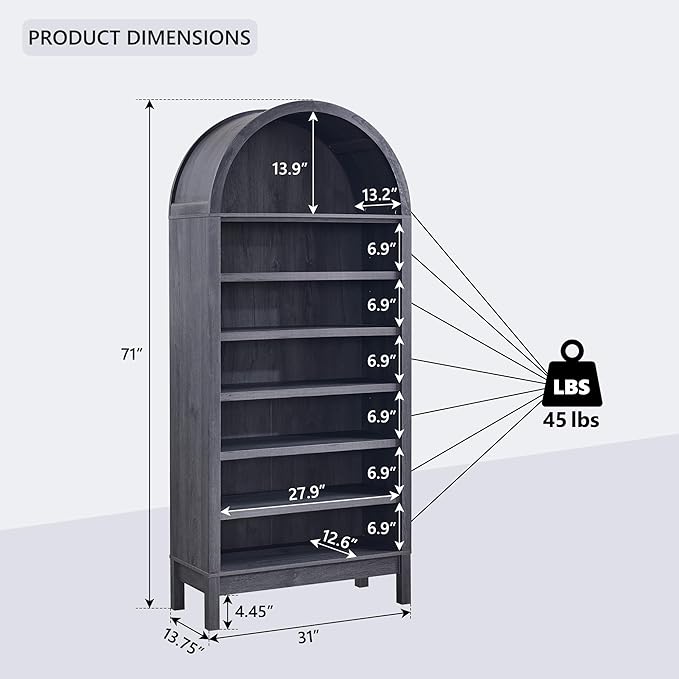 71" Tall Arched Shoe Storage Cabinet, 7 Tiers 28 Pairs Wooden Shoe Rack with 3 Adjustable Shelves, Freestanding Shoe Closet Shelf Organizer for Entryway, Hallway, Living Room (Dark Grey)-NeatNest