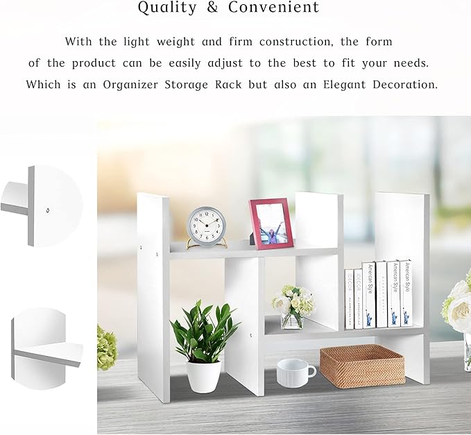 J.M.Deco Desktop Organizers and Storage for Office, Adjustable Desktop Organizer Shelves Double H Display, Desktop Shelf Organizer True Natural Stand Shelf (White)-NeatNest