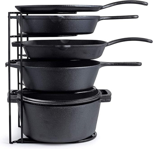 Cuisinel Heavy Duty Pots and Pans Organizer - Extra Large 5-Tier Rack - Holds Cast Iron Skillets, Dutch Oven - Durable Construction - Space Saving Kitchen Storage - No Assembly Required - Black 15.4"-NeatNest