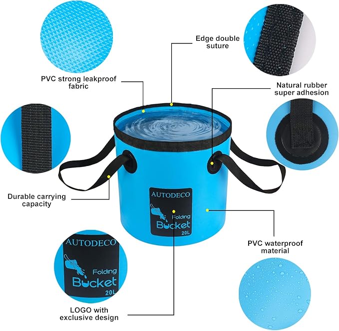 AUTODECO Collapsible Bucket 5 Gallon Container Folding Water Bucket Portable Wash Basin