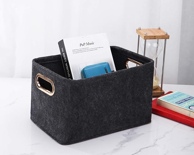 Collapsible Storage Bins Foldable Felt Fabric Storage Basket Organizer Boxes Containers with Handles Metal Handles for Nursery Toys,Kids Room,Clothes,Towels,Magazine-NeatNest
