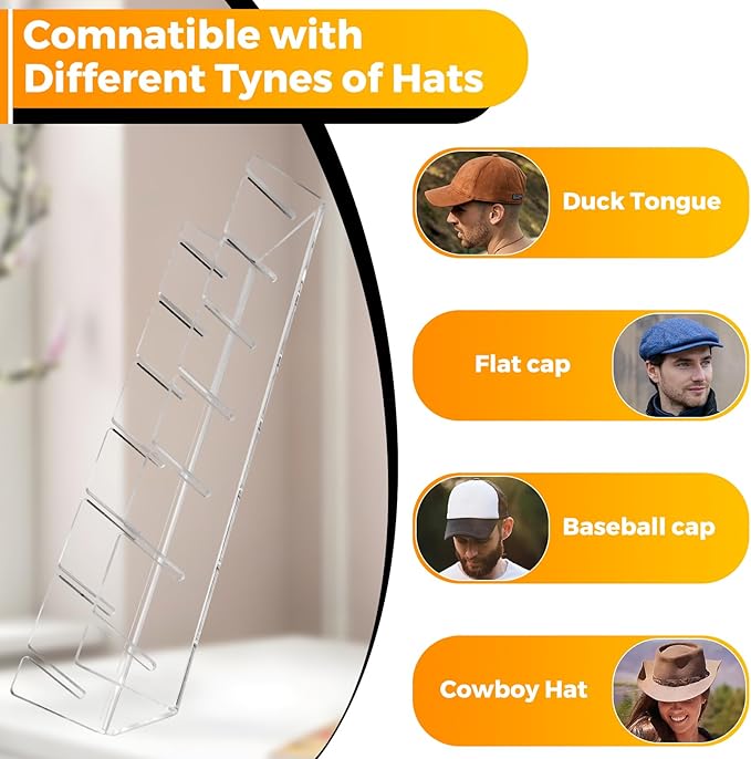 Clear Acrylic Hat Stand for Baseball Caps – 28-Cap Easy Setup Organizer for Bedroom, Closet, Dresser, Countertop, Display and Storage for Baseball Caps, Sports Hats, and Collectibles (4-Pack)-NeatNest