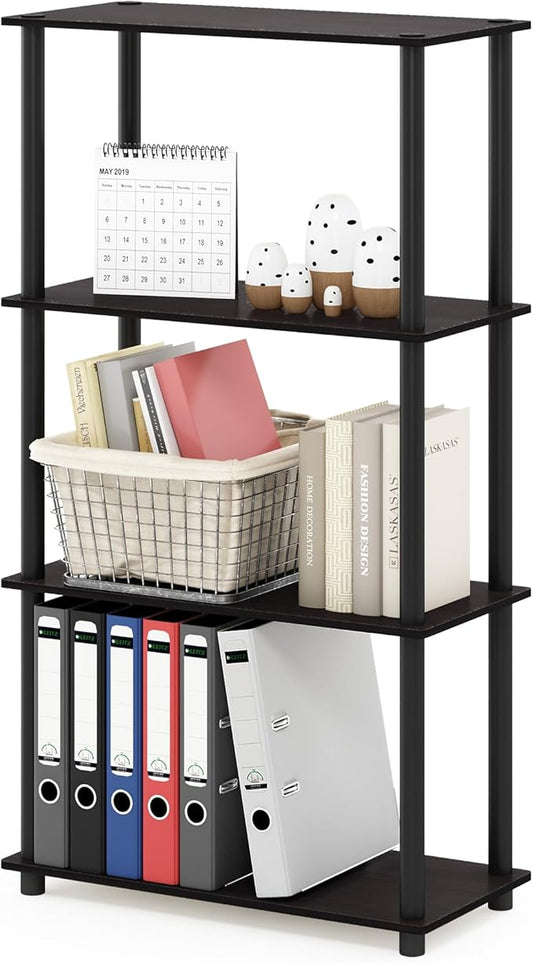 Furinno Turn-N-Tube 4-Tier Multipurpose Shelf Display Rack, Round Tubes, Dark Walnut-NeatNest