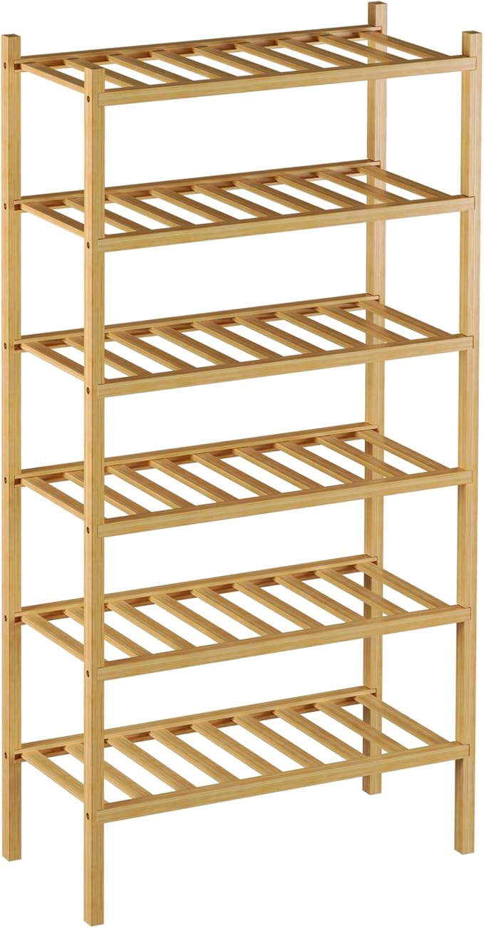 6-Tier Bamboo Small Shoe Rack, Free Standing Wood Shoe Shelf Storage Organizer for Closet Entryway Stackable (Natural)-NeatNest