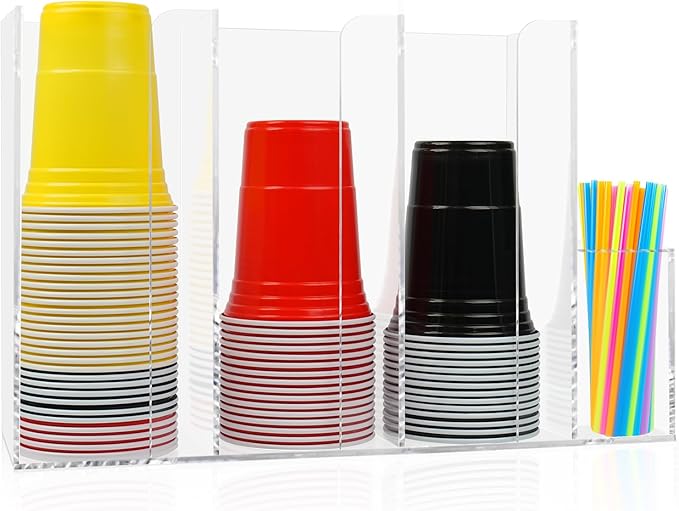 4 Compartments Acrylic Cup and Lid Holder, Clear Disposable Coffee Cup Holder Organizer,Cup Dispenser for Kitchen Bar Shop Party Supplies-NeatNest