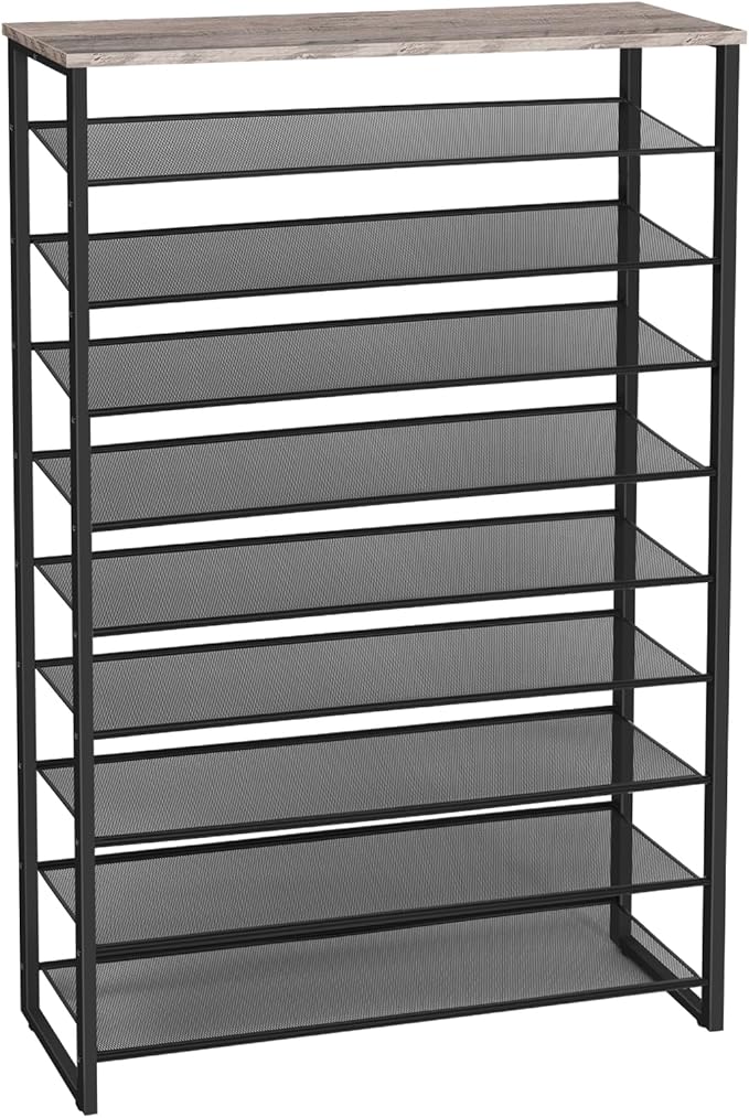 HOOBRO 10-Tier Shoe Rack, 39.4" L Shoe Storage Organizer, Large Capacity Shoe Shelf for Front Door Entrance, Entryway, Hallway, Holds 45-50 Pairs of Shoes, Closet, Greige and Black BG171XJ01-NeatNest
