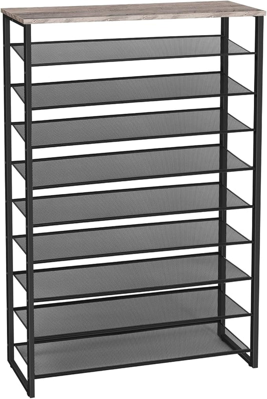 HOOBRO 10-Tier Shoe Rack, 39.4" L Shoe Storage Organizer, Large Capacity Shoe Shelf for Front Door Entrance, Entryway, Hallway, Holds 45-50 Pairs of Shoes, Closet, Greige and Black BG171XJ01-NeatNest