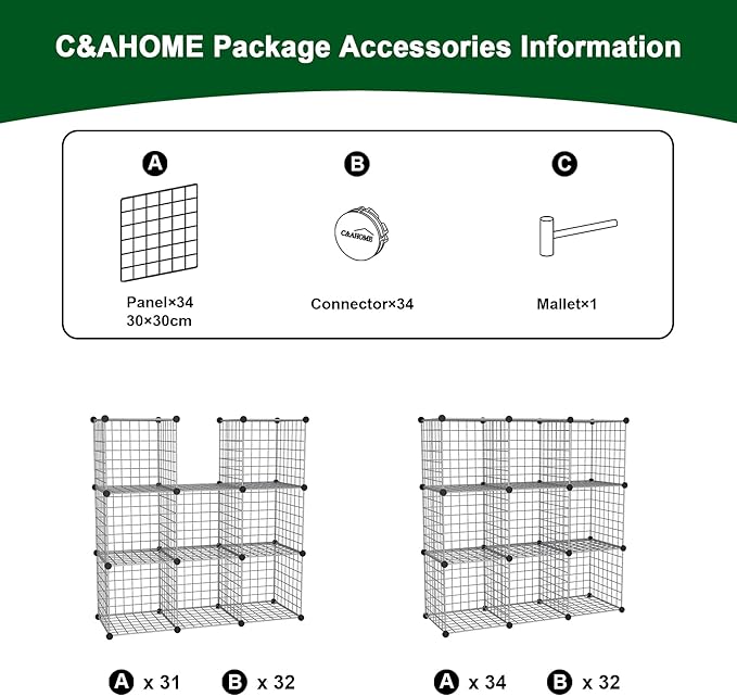 C&AHOME Wire Cube Storage, 9 - Cube Organizer Metal C Grids, Modular Shelves Units, Closet Organizer, Ideal for Home, Office, Living Room, 36.6”L x 12.4”W x 48.4”H, Silver Gray UWCS3009G