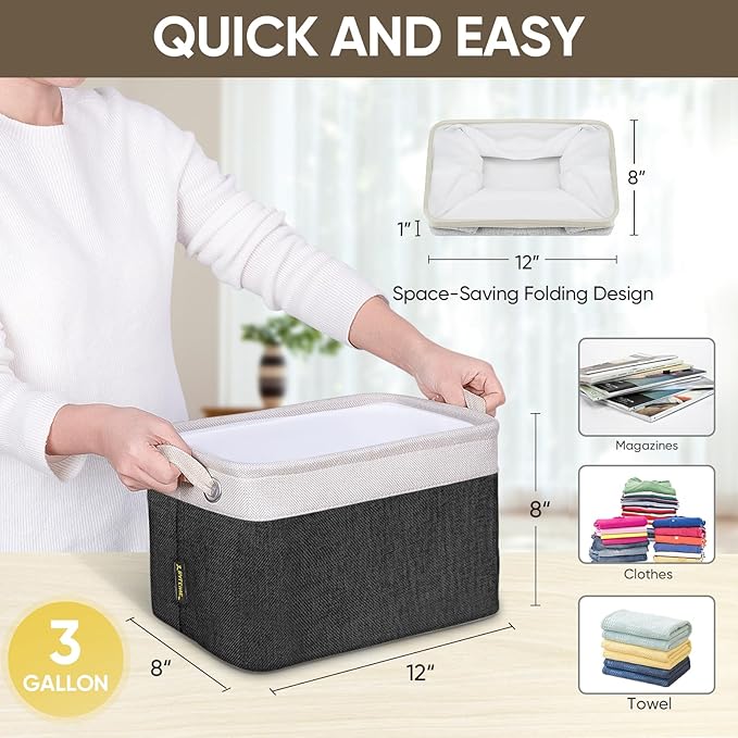 BALEINE 1 Pack Fabric Storage Bins for Shelves, Linen Storage Baskets for Organizing, Decorative Closet Bins for Clothes, Home (Black, 12"x8"x8")-NeatNest