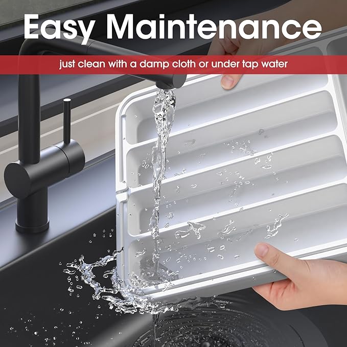 Aujen Silverware Organizer - Expandable Kitchen Drawer Organizer, Adjustable Utensil Organizer, Cutlery Tray for Forks, Knives, Multipurpose Kitchen Organizers and Storage Solution, White, Medium-NeatNest