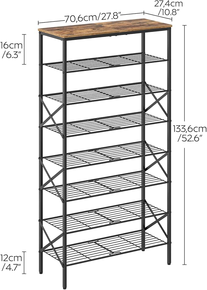 8 Tier Shoe Rack, Shoe Storage Organizer, Large Capacity Shoe Shelf Holds 32 Pairs of Shoes, Durable and Stable, for Entryway, Hallway, Closet, Dorm Room, Rustic Brown SS08BR-NeatNest