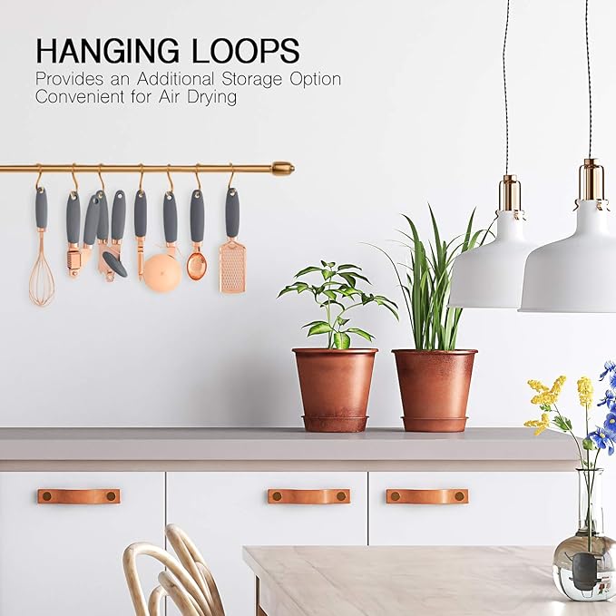 COOK WITH COLOR Kitchen Gadget Set Copper Plated Stainless Steel Utensils with Soft Touch Handles, Copper Grey, 7 Pieces-NeatNest