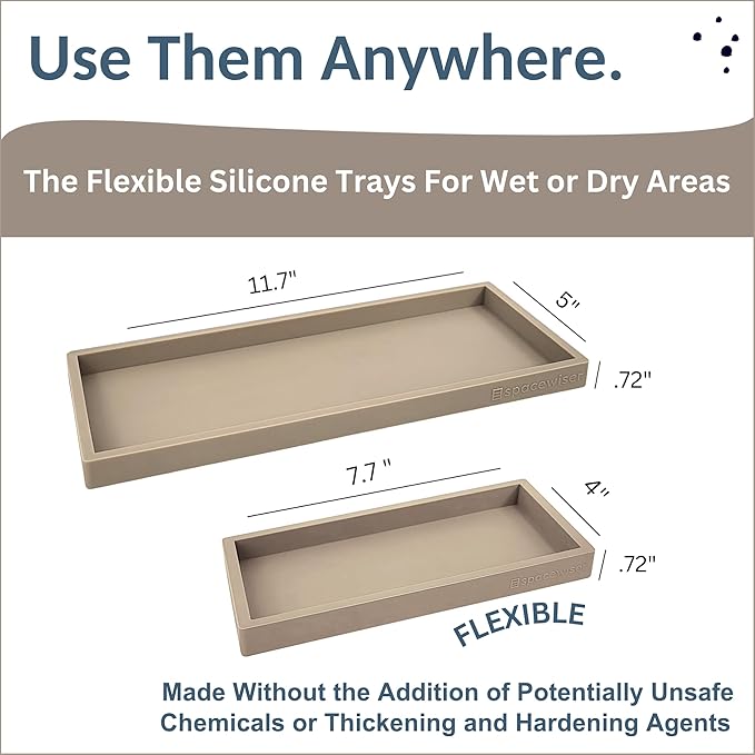 Countertop and Vanity Tray - 2 PC (11” and 7”) Shatterproof Silicone Kitchen and Bathroom Trays for Counter, Kitchen Soap Dispenser Tray, Vanity Trays for Bathroom, Perfume Key Tray-NeatNest