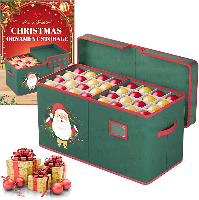Christmas Ornament Storage Box Christmas Ornament Storage 128 Ornaments Slots 600D Oxford Material Christmas Ornaments Organizer Containers with Handles Holiday Organizer Storage Box-NeatNest