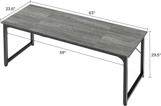 Huuger Computer Gaming Desk, 63 Inch Office Desk With Storage, Writing Work Surface for Home Office, Study, Modern Simple Style, Large Legroom, Metal Frame, Grey-NeatNest