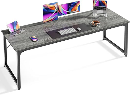 Huuger Computer Desk, 70 Inch Office Desk, Gaming Desk with Storage, Writing Desk Work Desk for Home Office, Study, Long Simple Desk, Large Legroom, Metal Frame, Grey-NeatNest