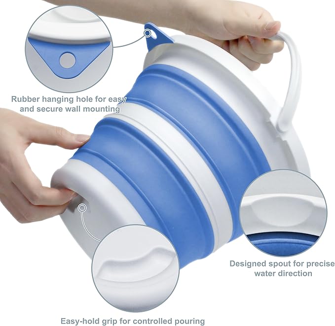 Small Collapsible Bucket 1.3 Gal/5L, Space-Efficient, Portable Foldable Water Pail for Household, Outdoor Use, Car Wash, Camping, Fishing - Blue, Single Pack-NeatNest