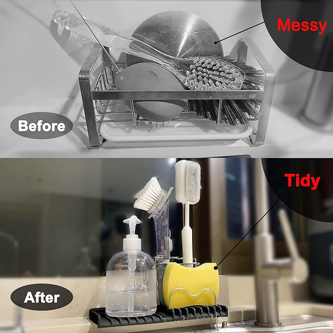 Gosmol Silicone Sponge Holder Rack Dish Soap Holder for Kitchen Counter, Waterproof Sponge Soap Tray for Kitchen Sink Bathroom, Multipurpose Sink Caddy Organizer for Soap Dispenser Black-NeatNest