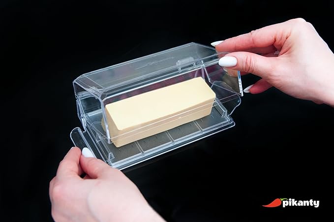 Airtight Butter Dish with Hinged Lid - Large Plastic Butter Container for Countertop or Fridge, Fits East & West Coast Sticks, Dishwasher Safe, Made in USA