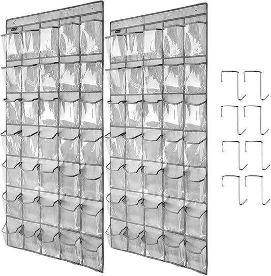 Clear Crystal 2 Pack 35 Pockets Large Hanging Shoe Organizer Over The Door Shoe Rack for Closet Door Storage Shoe Holder Hanger, 8Hooks, grey-NeatNest