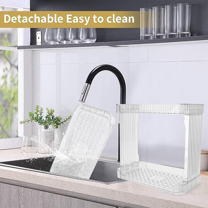 Acrylic 2 Tier Bathroom Counter Organizer,Makeup Organizer for Vanity,Clear Organizer Shelf for Kitchen Sink Countertop Storage,Perfume Tray for Dresser,Decor Tray for Skincare Cosmetics