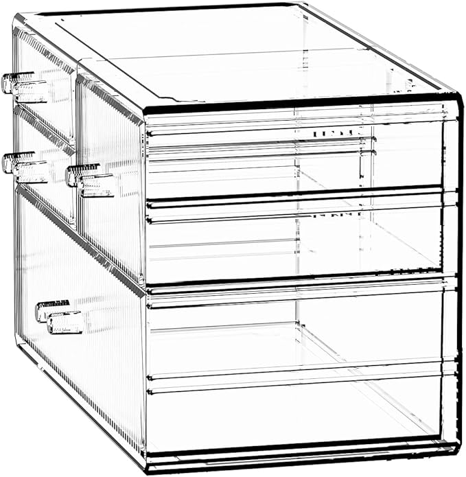 ZHIAI Stackable Storage Drawers, Acrylic Bathroom Counter Organizer Clear Makeup Organizers for Vanity, Kitchen Cabinets, Bathroom, Undersink, Home Organization and Storage (4 Drawers, Pattern B)-NeatNest