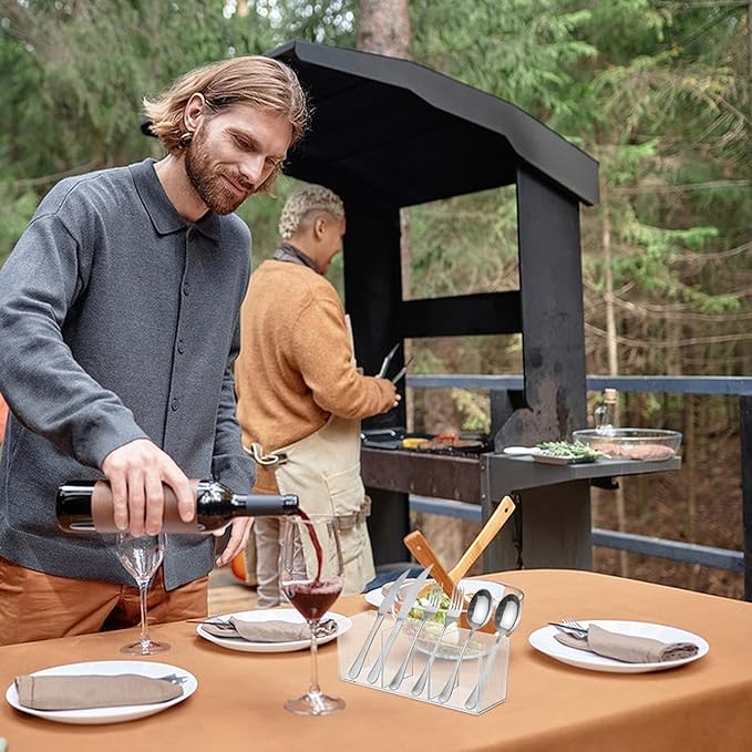 Cutlery Storage Organizer, Silverware Caddy with 3 Cavities Clear Silverware Holder Knife Fork and Spoon Organizer Tableware Storage Box for Kitchen Countertop Dining Room Home Office Desk Party Table-NeatNest